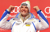 Second placed Christof Innerhofer of Italy celebrates his medal won in men super combined race of FIS alpine skiing World Championships in Garmisch-Partenkirchen, Germany. Men super combined race of FIS alpine skiing World Championships, was held on Monday, 14th of February 2011, in Garmisch-Partenkirchen, Germany.
