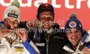 Winner Aksel Lund Svindal of Norway (M), second placed Christof Innerhofer of Italy (L) and third placed Peter Fill of Italy (R) celebrate their medals won in men super combined race of FIS alpine skiing World Championships in Garmisch-Partenkirchen, Germany. Men super combined race of FIS alpine skiing World Championships, was held on Monday, 14th of February 2011, in Garmisch-Partenkirchen, Germany.
