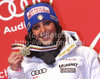 Second placed Federica Brignone of Italy celebrates her medal won in Women giant slalom race of FIS alpine skiing World Championships in Garmisch-Partenkirchen, Germany. Women giant slalom race of FIS alpine skiing World Championships, was held on Thursday, 17th of February 2011, in Garmisch-Partenkirchen, Germany.
