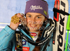 Winner Tina Maze of Slovenia celebrates her medal won in Women giant slalom race of FIS alpine skiing World Championships in Garmisch-Partenkirchen, Germany. Women giant slalom race of FIS alpine skiing World Championships, was held on Thursday, 17th of February 2011, in Garmisch-Partenkirchen, Germany.
