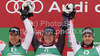 Winner Ted Ligety of USA (M), second placed Cyprien Richard of France (L) and third placed Philipp Schoerghofer of Austria celebrate their medals won in Men giant slalom race of FIS alpine skiing World Championships in Garmisch-Partenkirchen, Germany. Men giant slalom race of FIS alpine skiing World Championships, was held on Friday, 18th of February 2011, in Garmisch-Partenkirchen, Germany.
