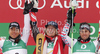 Winner Ted Ligety of USA (M), second placed Cyprien Richard of France (L) and third placed Philipp Schoerghofer of Austria celebrate their medals won in Men giant slalom race of FIS alpine skiing World Championships in Garmisch-Partenkirchen, Germany. Men giant slalom race of FIS alpine skiing World Championships, was held on Friday, 18th of February 2011, in Garmisch-Partenkirchen, Germany.
