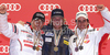Winner Ted Ligety of USA (M), second placed Cyprien Richard of France (L) and third placed Philipp Schoerghofer of Austria (R) celebrate their medals won in Men giant slalom race of FIS alpine skiing World Championships in Garmisch-Partenkirchen, Germany. Men giant slalom race of FIS alpine skiing World Championships, was held on Friday, 18th of February 2011, in Garmisch-Partenkirchen, Germany.
