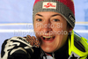 Second placed Kathrin Zettel of Austria celebrates her medal won in Women slalom race of FIS alpine skiing World Championships in Garmisch-Partenkirchen, Germany. Women slalom race of FIS alpine skiing World Championships, was held on Saturday, 19th of February 2011, in Garmisch-Partenkirchen, Germany.
