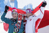 Winner Marlies Schild of Austria (R) and second placed Kathrin Zettel of Austria (L) celebrate their medals won in Women slalom race of FIS alpine skiing World Championships in Garmisch-Partenkirchen, Germany. Women slalom race of FIS alpine skiing World Championships, was held on Saturday, 19th of February 2011, in Garmisch-Partenkirchen, Germany.
