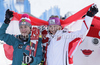 Winner Marlies Schild of Austria (R) and second placed Kathrin Zettel of Austria (L) celebrate their medals won in Women slalom race of FIS alpine skiing World Championships in Garmisch-Partenkirchen, Germany. Women slalom race of FIS alpine skiing World Championships, was held on Saturday, 19th of February 2011, in Garmisch-Partenkirchen, Germany.

