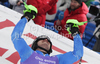 Second placed Jens Byggmark of Sweden reacts in finish of second run of Men slalom race of FIS alpine skiing World Championships in Garmisch-Partenkirchen, Germany. Men slalom race of FIS alpine skiing World Championships, was held on Sunday, 20th of February 2011, in Garmisch-Partenkirchen, Germany.
