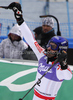Winner Jean-Baptiste Grange of France reacts in finish of second run of Men slalom race of FIS alpine skiing World Championships in Garmisch-Partenkirchen, Germany. Men slalom race of FIS alpine skiing World Championships, was held on Sunday, 20th of February 2011, in Garmisch-Partenkirchen, Germany.
