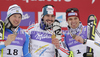 Winner Jean-Baptiste Grange of France (M), second placed Jens Byggmark of Sweden (L) and third placed Manfred Moelgg of Italy (R) celebrate their medals won in Men slalom race of FIS alpine skiing World Championships in Garmisch-Partenkirchen, Germany. Men slalom race of FIS alpine skiing World Championships, was held on Sunday, 20th of February 2011, in Garmisch-Partenkirchen, Germany.
