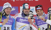 Winner Jean-Baptiste Grange of France (M), second placed Jens Byggmark of Sweden (L) and third placed Manfred Moelgg of Italy (R) celebrate their medals won in Men slalom race of FIS alpine skiing World Championships in Garmisch-Partenkirchen, Germany. Men slalom race of FIS alpine skiing World Championships, was held on Sunday, 20th of February 2011, in Garmisch-Partenkirchen, Germany.
