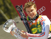 Second placed Alexis Pinturault of France celebrates his medal won in Men giant slalom race of Audi FIS alpine skiing World Cup 2010-2011 in Kranjska Gora, Slovenia. Men giant slalom race of FIS alpine skiing World Championships, was held on Saturday, 5th of March 2011, in Kranjska Gora, Slovenia.
