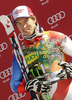 Winner Carlo Janka of Switzerland celebrates his medal won in Men giant slalom race of Audi FIS alpine skiing World Cup 2010-2011 in Kranjska Gora, Slovenia. Men giant slalom race of FIS alpine skiing World Championships, was held on Saturday, 5th of March 2011, in Kranjska Gora, Slovenia.
