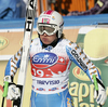 Anja Paerson of Sweden reacts in finish of Women downhill race of Audi FIS alpine skiing World Cup 2010-2011 in Tarvisio, Italy. Women downhill race of Audi FIS alpine skiing World Cup 2010-2011, was held on Saturday, 5th of March 2011, in Tarvisio, Italy.
