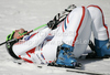 Marion Pellissier of France reacts in finish of Women downhill race of Audi FIS alpine skiing World Cup 2010-2011 in Tarvisio, Italy. Women downhill race of Audi FIS alpine skiing World Cup 2010-2011, was held on Saturday, 5th of March 2011, in Tarvisio, Italy.
