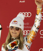 Lindsey Vonn of USA celebrates her medal won in Women downhill race of Audi FIS alpine skiing World Cup 2010-2011 in Tarvisio, Italy. Women downhill race of Audi FIS alpine skiing World Cup 2010-2011, was held on Saturday, 5th of March 2011, in Tarvisio, Italy.
