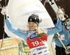 Anja Paerson of Sweden celebrates her medal won in Women downhill race of Audi FIS alpine skiing World Cup 2010-2011 in Tarvisio, Italy. Women downhill race of Audi FIS alpine skiing World Cup 2010-2011, was held on Saturday, 5th of March 2011, in Tarvisio, Italy.
