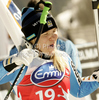 Anja Paerson of Sweden celebrates her medal won in Women downhill race of Audi FIS alpine skiing World Cup 2010-2011 in Tarvisio, Italy. Women downhill race of Audi FIS alpine skiing World Cup 2010-2011, was held on Saturday, 5th of March 2011, in Tarvisio, Italy.

