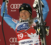 Anja Paerson of Sweden celebrates her medal won in Women downhill race of Audi FIS alpine skiing World Cup 2010-2011 in Tarvisio, Italy. Women downhill race of Audi FIS alpine skiing World Cup 2010-2011, was held on Saturday, 5th of March 2011, in Tarvisio, Italy.
