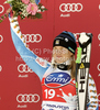 Anja Paerson of Sweden celebrates her medal won in Women downhill race of Audi FIS alpine skiing World Cup 2010-2011 in Tarvisio, Italy. Women downhill race of Audi FIS alpine skiing World Cup 2010-2011, was held on Saturday, 5th of March 2011, in Tarvisio, Italy.
