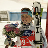 Elisabeth Goergl of Austria celebrates her medal won in Women downhill race of Audi FIS alpine skiing World Cup 2010-2011 in Tarvisio, Italy. Women downhill race of Audi FIS alpine skiing World Cup 2010-2011, was held on Saturday, 5th of March 2011, in Tarvisio, Italy.
