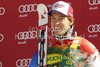 Winner Carlo Janka of Switzerland celebrates his medal won in Men giant slalom race of Audi FIS alpine skiing World Cup 2010-2011 in Kranjska Gora, Slovenia. Men giant slalom race of FIS alpine skiing World Championships, was held on Saturday, 5th of March 2011, in Kranjska Gora, Slovenia.
