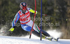 Cristian Deville of Italy skiing in first run of Men slalom race of Audi FIS alpine skiing World Cup 2010-2011 in Kranjska Gora, Slovenia. Men slalom race of FIS alpine skiing World Championships, was held on Sunday, 6th of March 2011, in Kranjska Gora, Slovenia.
