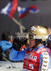 Mattias Hargin of Sweden reacts in finish of second run of Men slalom race of Audi FIS alpine skiing World Cup 2010-2011 in Kranjska Gora, Slovenia. Men slalom race of FIS alpine skiing World Championships, was held on Sunday, 6th of March 2011, in Kranjska Gora, Slovenia.
