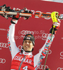 Winner Mario Matt of Austria celebrates his medal won in Men slalom race of Audi FIS alpine skiing World Cup 2010-2011 in Kranjska Gora, Slovenia. Men slalom race of FIS alpine skiing World Championships, was held on Sunday, 6th of March 2011, in Kranjska Gora, Slovenia.
