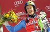 Second placed Axel Baeck of Sweden celebrates his medal won in Men slalom race of Audi FIS alpine skiing World Cup 2010-2011 in Kranjska Gora, Slovenia. Men slalom race of FIS alpine skiing World Championships, was held on Sunday, 6th of March 2011, in Kranjska Gora, Slovenia.
