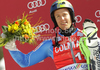 Second placed Axel Baeck of Sweden celebrates his medal won in Men slalom race of Audi FIS alpine skiing World Cup 2010-2011 in Kranjska Gora, Slovenia. Men slalom race of FIS alpine skiing World Championships, was held on Sunday, 6th of March 2011, in Kranjska Gora, Slovenia.
