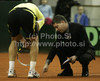 Blaz Kavcic of Slovenia (L) during match of Davis Cup between Slovenia and Finland. Match between Jarkko Nieminen of Finland and Blaz Kavcic of Slovenia was held in Tivoli Arena in Ljubljana, Slovenia, on Sunday, 6th of March 2011.
