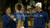 Jarkko Nieminen of Finland celebrates his victory with his teammates after match of Davis Cup between Slovenia and Finland. Match between Jarkko Nieminen of Finland and Blaz Kavcic of Slovenia was held in Tivoli Arena in Ljubljana, Slovenia, on Sunday, 6th of March 2011.
