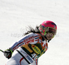 Margot Bailet of France reacts in finish of Women super-g race of Audi FIS alpine skiing World Cup 2010-2011 in Tarvisio, Italy. Women super-g race of Audi FIS alpine skiing World Cup 2010-2011, was held on Sunday, 6th of March 2011, in Tarvisio, Italy.
