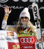 Lindsey Vonn of USA celebrates her medal won in Women super-g race of Audi FIS alpine skiing World Cup 2010-2011 in Tarvisio, Italy. Women super-g race of Audi FIS alpine skiing World Cup 2010-2011, was held on Sunday, 6th of March 2011, in Tarvisio, Italy.
