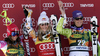 Lindsey Vonn of USA (M) Maria Riesch of Germany (R) Julia Mancuso of USA (L) celebrates her medal won in Women super-g race of Audi FIS alpine skiing World Cup 2010-2011 in Tarvisio, Italy. Women super-g race of Audi FIS alpine skiing World Cup 2010-2011, was held on Sunday, 6th of March 2011, in Tarvisio, Italy.
