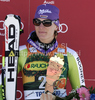Maria Riesch of Germany celebrates her medal won in Women super-g race of Audi FIS alpine skiing World Cup 2010-2011 in Tarvisio, Italy. Women super-g race of Audi FIS alpine skiing World Cup 2010-2011, was held on Sunday, 6th of March 2011, in Tarvisio, Italy.
