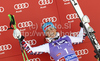 Third placed Elisabeth Goergl of Austria celebrates her medal won in women giant slalom race of Audi FIS Alpine skiing World cup in Soelden, Austria. First race of season 2011-2012 was held on Rettenbach glacier above Soelden, Austria, on Saturday, 22nd of October 2011.
