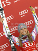 Winner Lindsey Vonn of USA celebrates her medal won in women giant slalom race of Audi FIS Alpine skiing World cup in Soelden, Austria. First race of season 2011-2012 was held on Rettenbach glacier above Soelden, Austria, on Saturday, 22nd of October 2011.
