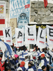 Fans of Kalle Palander of Finland in finish of first run of men giant slalom race of Audi FIS Alpine skiing World cup in Soelden, Austria. First race of men season 2011-2012 was held on Rettenbach glacier above Soelden, Austria, on Sunday, 23rd of October 2011.
