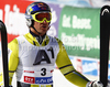 Aksel Lund Svindal of Norway reacts in finish of second run of men giant slalom race of Audi FIS Alpine skiing World cup in Soelden, Austria. First race of men season 2011-2012 was held on Rettenbach glacier above Soelden, Austria, on Sunday, 23rd of October 2011.
