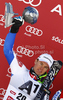 Second placed Alexis Pinturault of France celebrates his medal won in men giant slalom race of Audi FIS Alpine skiing World cup in Soelden, Austria. First race of men season 2011-2012 was held on Rettenbach glacier above Soelden, Austria, on Sunday, 23rd of October 2011.
