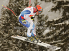 Didier Cuche of Switzerland skiing in Men Downhill race of Audi FIS alpine skiing World Cup in Val Gardena, Italy before the race was canceled. Downhill race of Men Audi FIS Alpine skiing World Cup 2011 / 2012, was held on Saturday, 17th of December 2011, on Saslong course in Val Gardena, Italy. 
