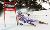 Mathieu Faivre of France skiing in the first run of Men giant slalom race of Audi FIS alpine skiing World Cup in Alta Badia, Italy. Giant slalom race of Men Audi FIS Alpine skiing World Cup 2011 / 2012, was held on Sunday, 18th of December 2011, on Gran Risa course in Alta Badia, Italy.
