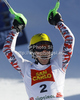 Winner Marcel Hirscher of Austria reacts in finish of second run of men slalom race of Audi FIS Alpine skiing World cup in Alta Badia, Italy. Men slalom race of Audi FIS Alpine skiing World cup was held on Gran Risa course in Alta Badia, Italy on Monday, 19th of December 2011.
