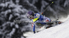Tessa Worley of France skiing in first run of women slalom race of Audi FIS Alpine skiing World cup in Flachau, Austria. Women slalom race of Audi FIS Alpine skiing World cup, which replaced canceled Levi race, was held in Flachau, Austria on Tuesday, 20th of December 2011.

