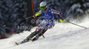 Sandrine Aubert of France skiing in first run of women slalom race of Audi FIS Alpine skiing World cup in Flachau, Austria. Women slalom race of Audi FIS Alpine skiing World cup, which replaced canceled Levi race, was held in Flachau, Austria on Tuesday, 20th of December 2011.
