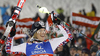 Winner Marlies Schild of Austria celebrates her medal won in women slalom race of Audi FIS Alpine skiing World cup in Flachau, Austria. Women slalom race of Audi FIS Alpine skiing World cup, which replaced canceled Levi race, was held in Flachau, Austria on Tuesday, 20th of December 2011.
