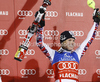 Winner Marlies Schild of Austria celebrates her medal won in women slalom race of Audi FIS Alpine skiing World cup in Flachau, Austria. Women slalom race of Audi FIS Alpine skiing World cup, which replaced canceled Levi race, was held in Flachau, Austria on Tuesday, 20th of December 2011.
