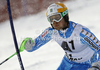 Axel Baeck of Sweden skiing in first run of men slalom race of Audi FIS Alpine skiing World cup in Flachau, Austria. Men slalom race of Audi FIS Alpine skiing World cup, which replaced canceled Levi race, was held in Flachau, Austria on Wednesday, 21st of December 2011.
