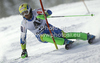 Mitja Valencic of Slovenia skiing in first run of men slalom race of Audi FIS Alpine skiing World cup in Flachau, Austria. Men slalom race of Audi FIS Alpine skiing World cup, which replaced canceled Levi race, was held in Flachau, Austria on Wednesday, 21st of December 2011.
